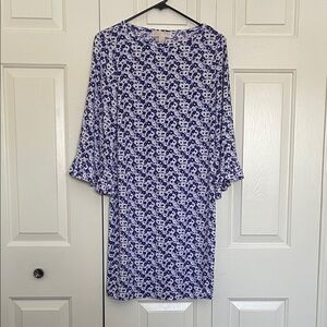 Michael Kors Women’s Blue,  Lavender and White Floral Long Sleeve Dress Size XS